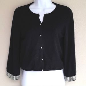 Tibi Black Crystal Beaded Silk Angora Cardigan Size Small
